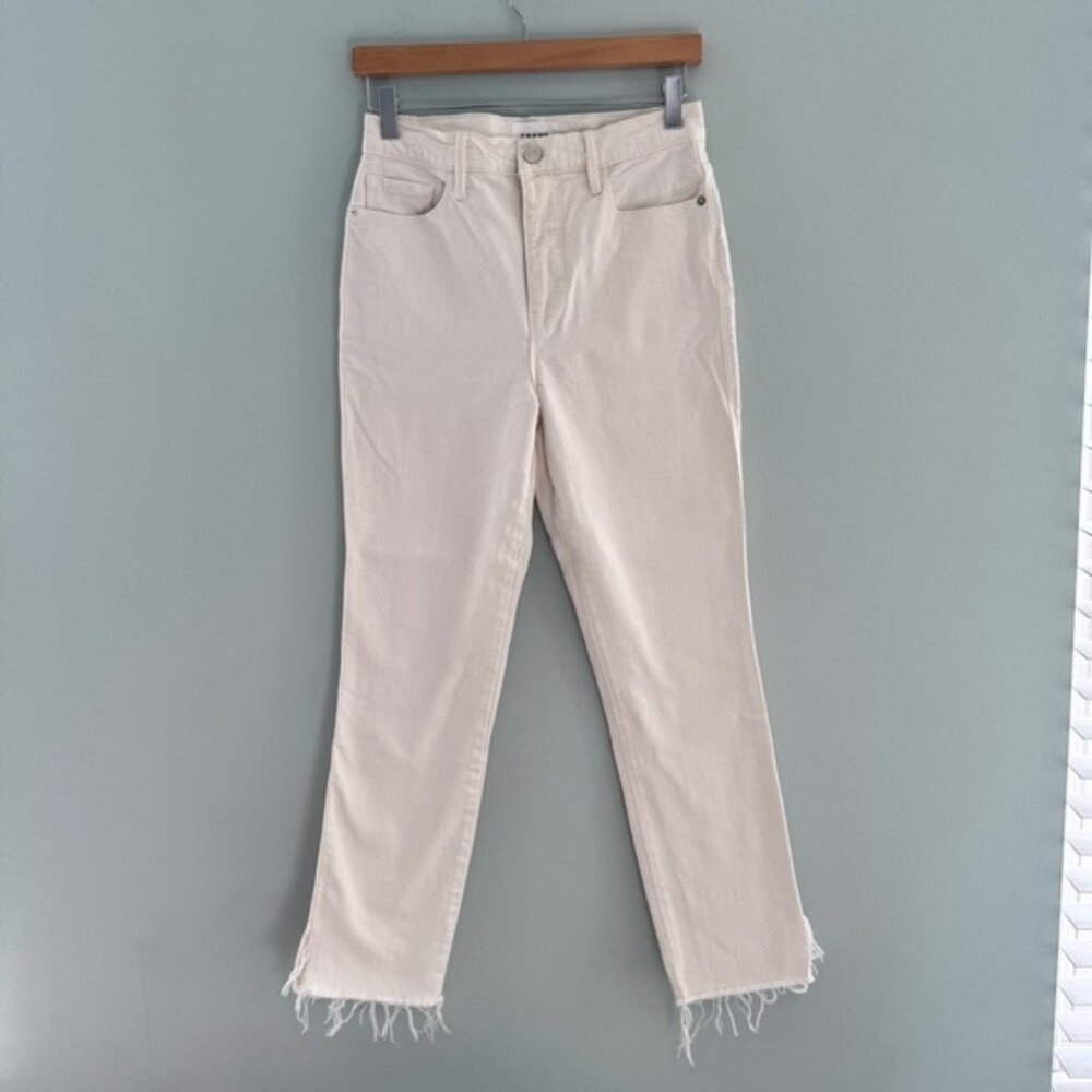 Frame Le Sylvie Slender Straight Fray Split Hem Jeans Ivory Off White